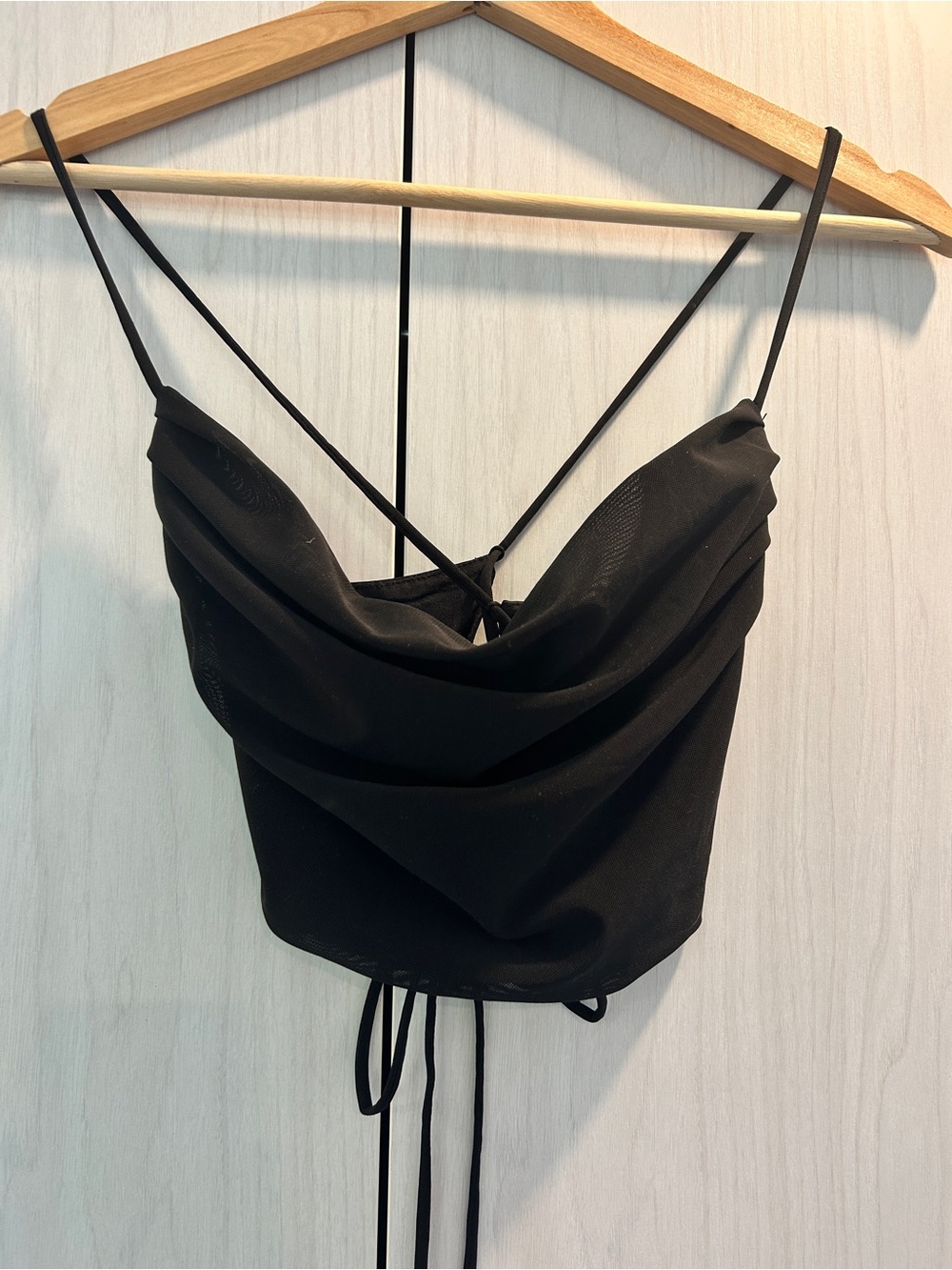 Garage Black Draped Cowl Neck Strappy Crop Cami